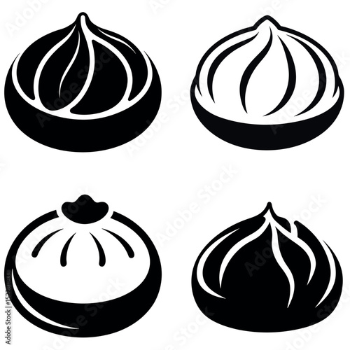 Four Monochrome Dumpling Icons in a Square Grid for Asian Cuisine Illustration