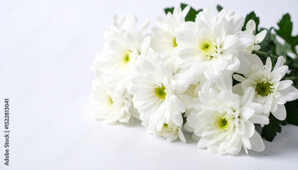 beautiful white chrysanthemum with dewdrops sticking to the flower on a white background. natural texture with sharp and rough edges in a minimalist layout, minimal background beautiful white chrysanthemum with dewdrops sticking to the flower on a white background. natural texture with sharp and rough edges in a minimalist layout, minimal background