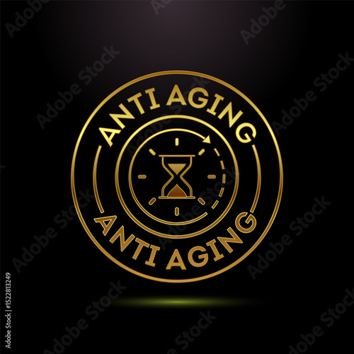Anti aging icon design illustration. Anti aging label sign symbol in gold color style