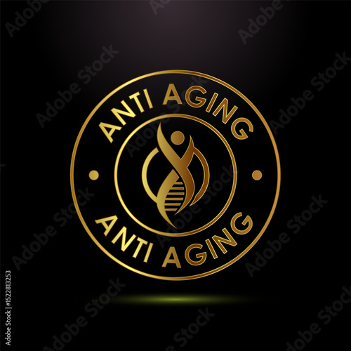 Anti aging icon design illustration. Anti aging label sign symbol in gold color style