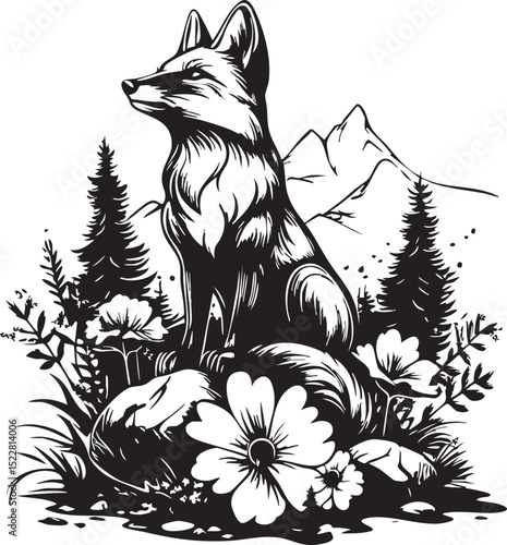 fox, animal, wolf, cartoon, vector, head, dog, illustration, wild, wildlife, mammal, tattoo, fur, cat, nature, red fox, canine, drawing, cute, mascot, black, design, predator, coyote, beast
