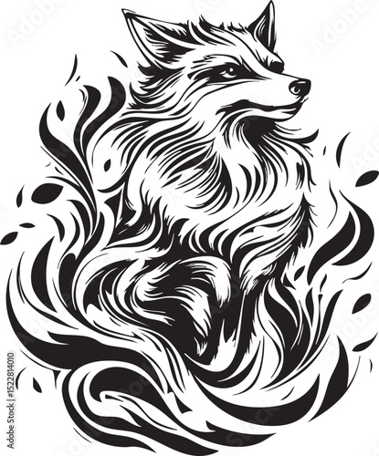 fox, animal, wolf, cartoon, vector, head, dog, illustration, wild, wildlife, mammal, tattoo, fur, cat, nature, red fox, canine, drawing, cute, mascot, black, design, predator, coyote, beast