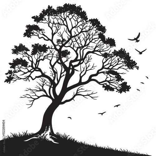 single tree silhouette nature icon black and white