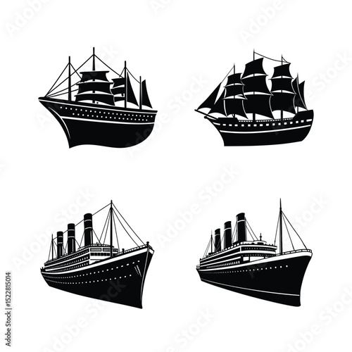 silhouette of ship set 