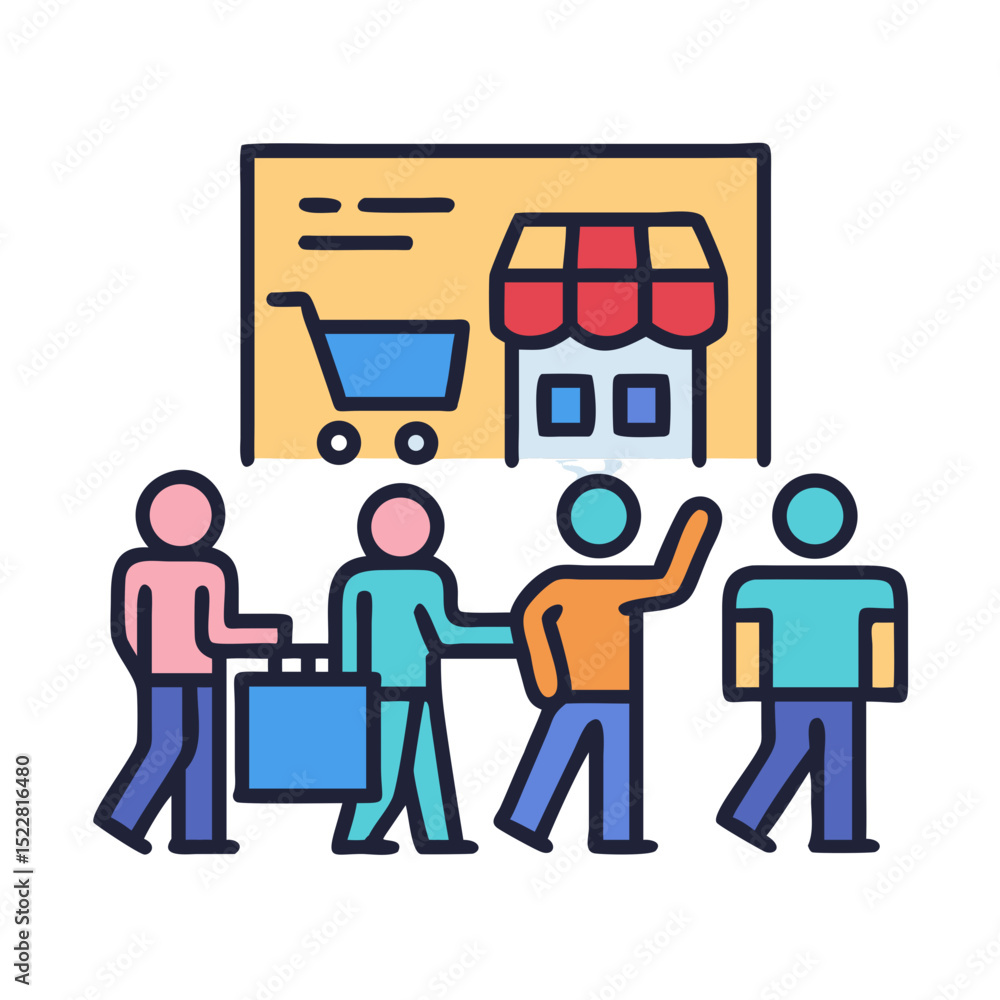 Obraz premium Shopping concept Icon set Business, shopping bot, shopping platform, hot sale, cloth shop, pet shop, shopping hours, motor shop,