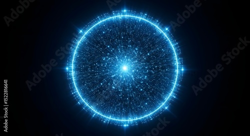 Abstract Blue Energy Sphere Glowing Particle Art