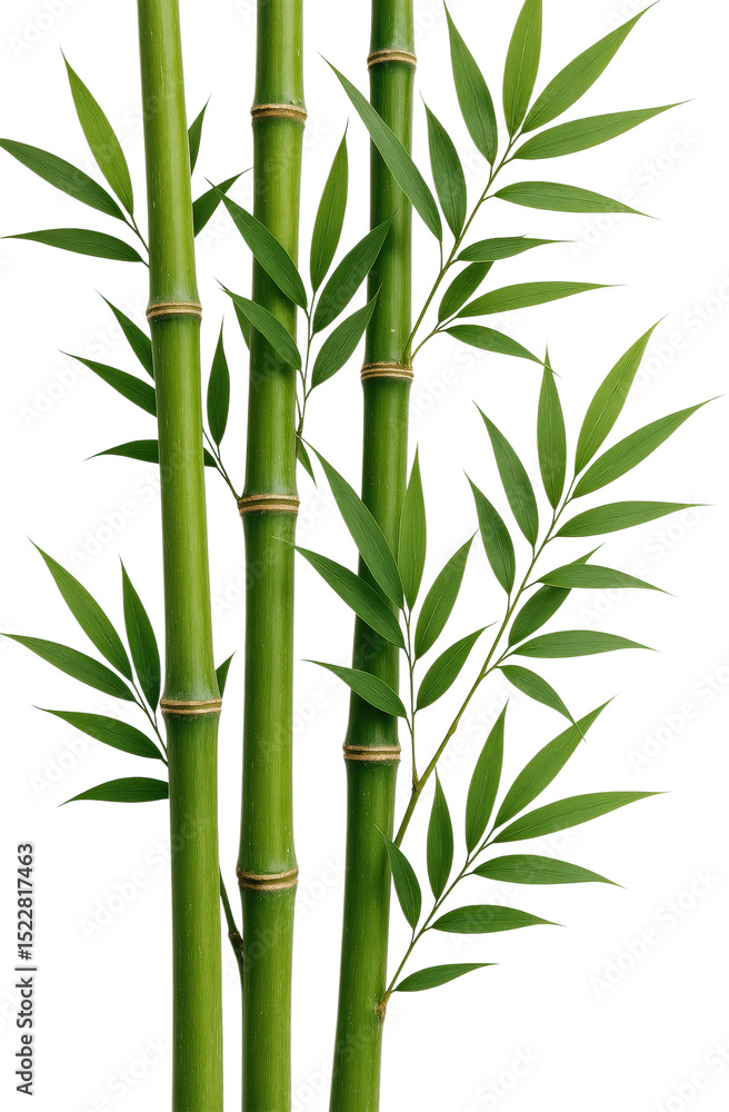 Obraz premium Lush Green Bamboo Stalks Surrounded by Vibrant Leaves Against a Clean, Crisp Aesthetic, Isolated on Transparent and White Background