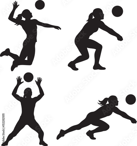volleyball plying woman various pose in silhouette vector 