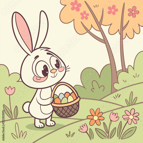 Adorable easter bunny with colorful egg basket eggs cute happy sweet image march april rabbit spring