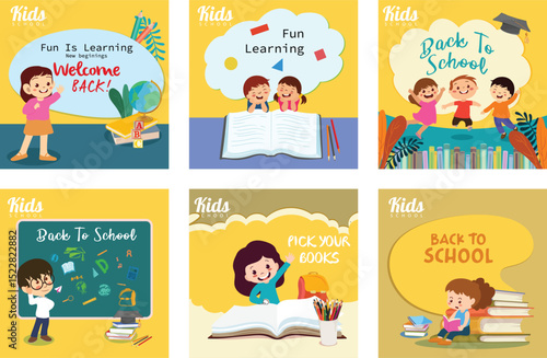 Back to school social medica banners bundle. Preschool Kids. 