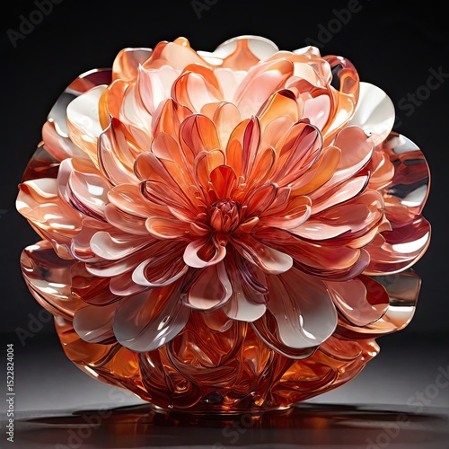 Abstract Glass Flower with Glowing Center 3D Crystal Art Sculpture