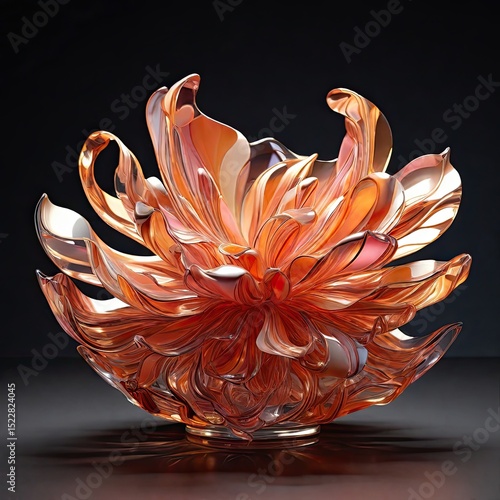 Abstract Glass Flower with Glowing Center 3D Crystal Art Sculpture