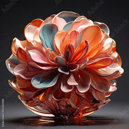 Abstract Glass Flower with Glowing Center 3D Crystal Art Sculpture