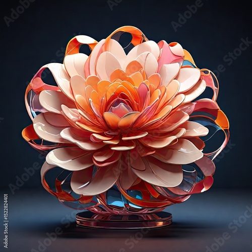 Abstract Glass Flower with Glowing Center 3D Crystal Art Sculpture