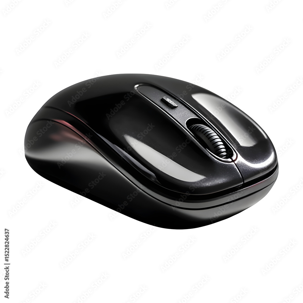 Sleek black computer mouse resting on a pristine white surface, soft shadows, isolated PNG Sleek black computer mouse resting on a pristine white surface, soft shadows, isolated PNG