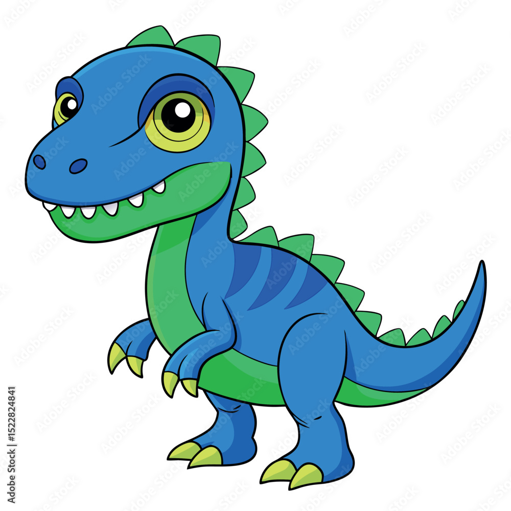 Naklejka premium Cartoon Blue and Green Dinosaur Playful Vector Illustration of a Cute Reptile