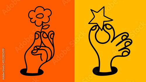 Hand-drawn hands and gesture doodle icons in clean outline style. Ideal for posters, digital graphics, and branding templates.