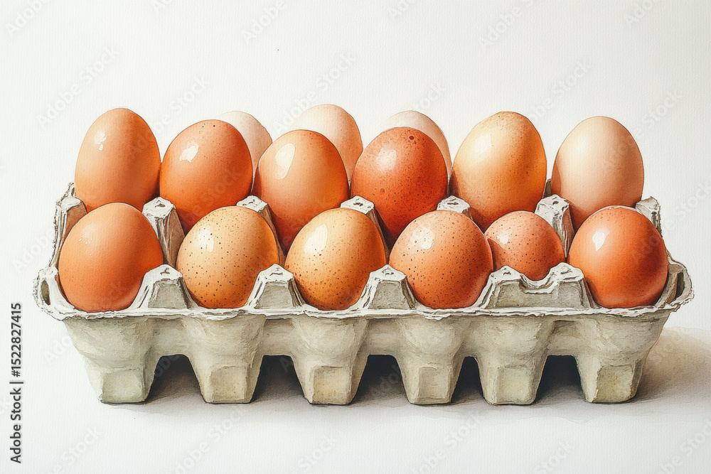 Painting of eggs in a carton. Painting of eggs in a carton.