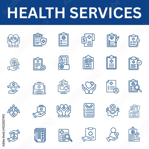 Set of Health Services related line icons.
