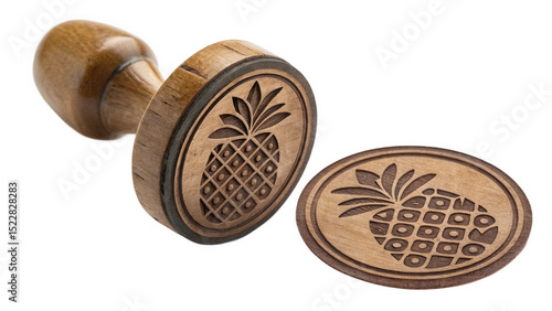 Wooden Stamp with Pineapple Design and Impression, AI generated