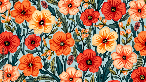 Wallpaper Mural floral and leaf seamless patterns in doodle-style tile designs Torontodigital.ca