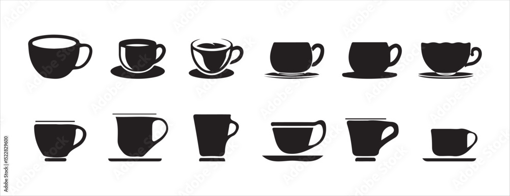 Set of Black Coffee Cup Icons with Steam – Vector Silhouettes of Hot Beverages. Victor illustration eps 10 Set of Black Coffee Cup Icons with Steam – Vector Silhouettes of Hot Beverages. Victor illustration eps 10
