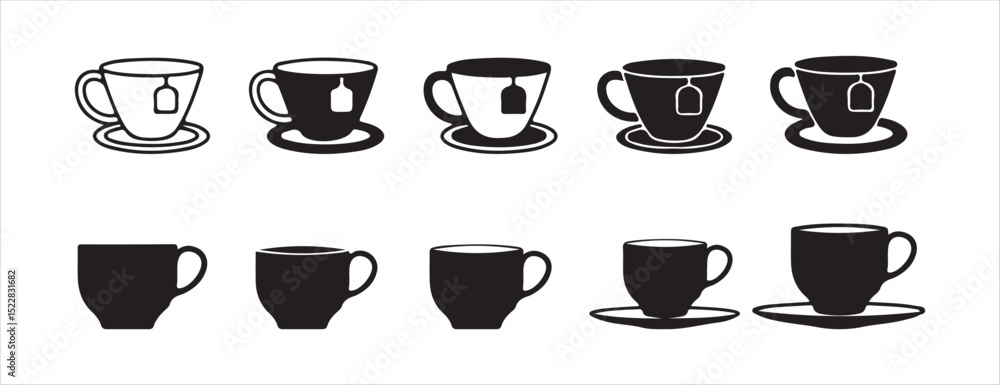 Set of Black Coffee Cup Icons with Steam – Vector Silhouettes of Hot Beverages. Victor illustration eps 10 Set of Black Coffee Cup Icons with Steam – Vector Silhouettes of Hot Beverages. Victor illustration eps 10