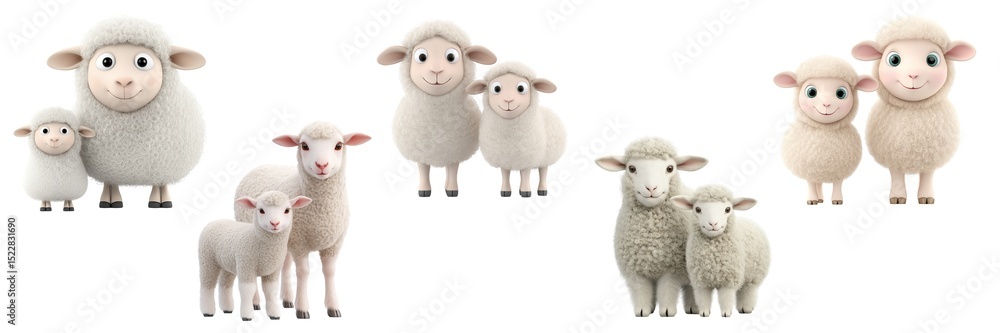 Obraz premium Adorable Sheep Family Enjoy Peaceful Country Living Happy Lambs And Mothers Present Rural Innocence