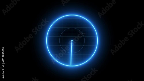 Animated blue radar interface scanning with futuristic digital technology visualization