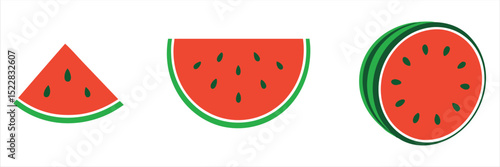 Watermelon vector, Watermelon slice vector icon, Watermelon summer fruit clipart set. Tropical fruit watermelon drawing vector illustration  on white background 
