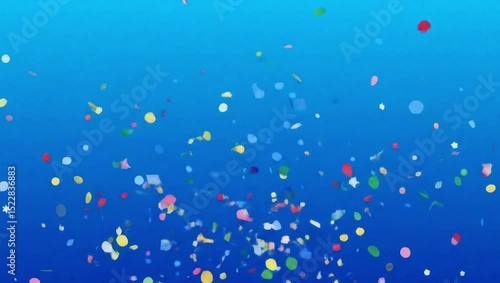 Colorful Confetti Falling on Blue Background: Celebration and Party Theme