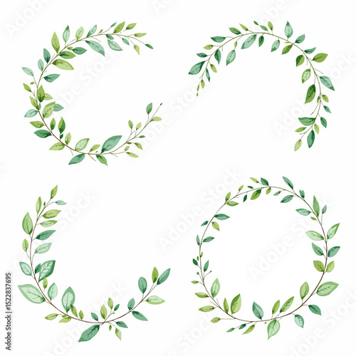 Set Wreath of leaves watercolor	