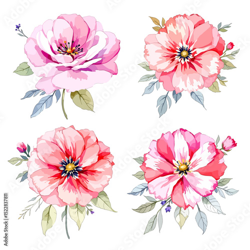 Collection of floral and botanical elements. Set of leaf, foliage wildflowers, plants, bloom, leaves and herb. Hand drawn of blossom spring season vectors for decor