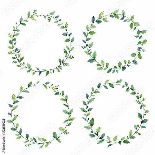 Set Wreath of leaves watercolor	