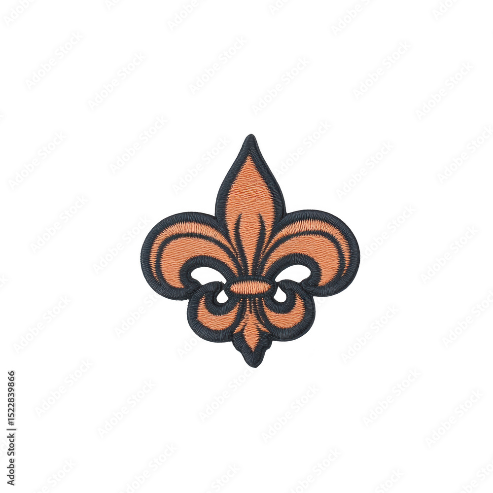 Fototapeta premium Fleur de lis emblem with black outline and brown interior, symbolizing elegance and tradition. design is often associated with French heritage and is used in various decorative contexts