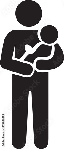 Father Holding Newborn Baby Pictogram A Symbol of Paternal Care and Family Bonding Depicted in Black