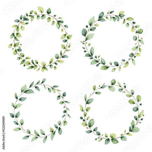 Set Wreath of leaves watercolor	