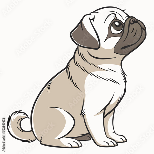Adorable fawn pug puppy sitting cute dog portrait pet pose brown image animal canine mammal vector
