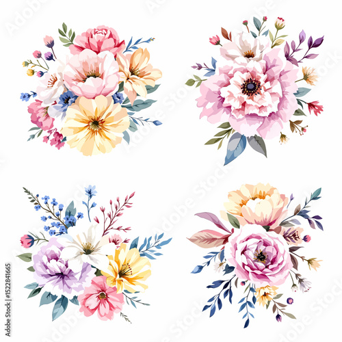 Wild flowers set, watercolor digital illustration. Perfectly for poster