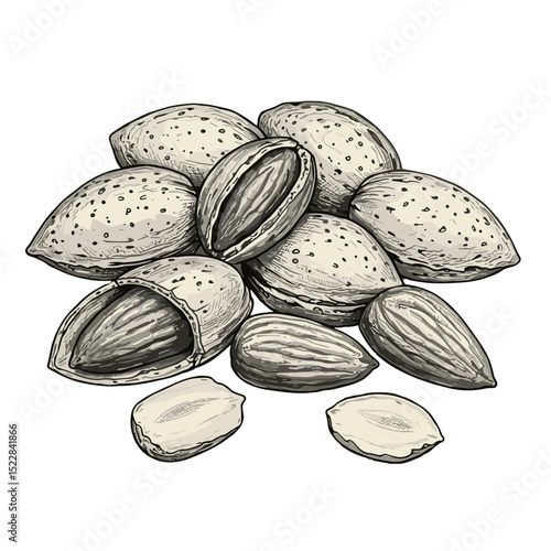 Almonds in various stages of shelling 