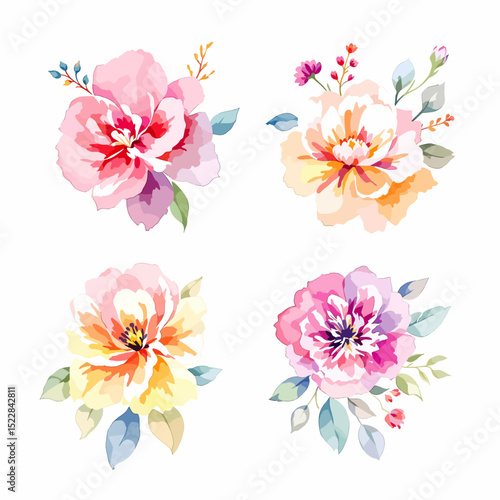 Wild flowers set, watercolor digital illustration. Perfectly for poster