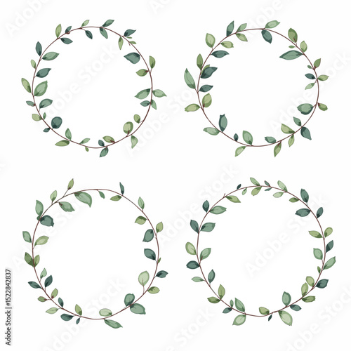 Set Wreath of leaves watercolor	