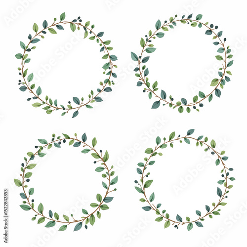 Set Wreath of leaves watercolor	