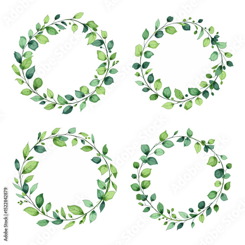 Set Wreath of leaves watercolor	