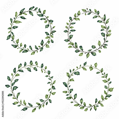 Set Wreath of leaves watercolor	