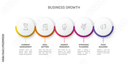Vector template circle infographics. Business concept with 5 options and parts. Five steps for content, flowchart, timeline, levels