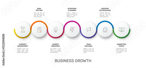 Modern and simple flat vector illustration. Infographic template with seven circles, elements, sectors and percentages. Designed for business, presentations, web design, interface 7 step diagrams