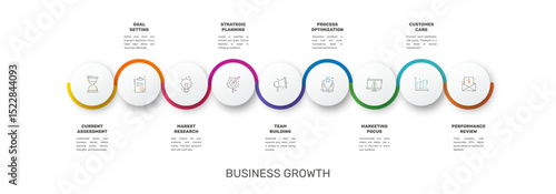 Modern and simple flat vector illustration. Infographic template with nine circles, elements, sectors and percentages. Designed for business, presentations, web design, interface 9 step diagrams