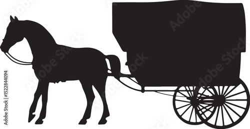 Amish Horse and Carriage Silhouette Vector Illustration on Transparent Background