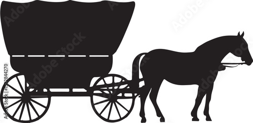 Amish Horse and Carriage Silhouette Vector Illustration on Transparent Background